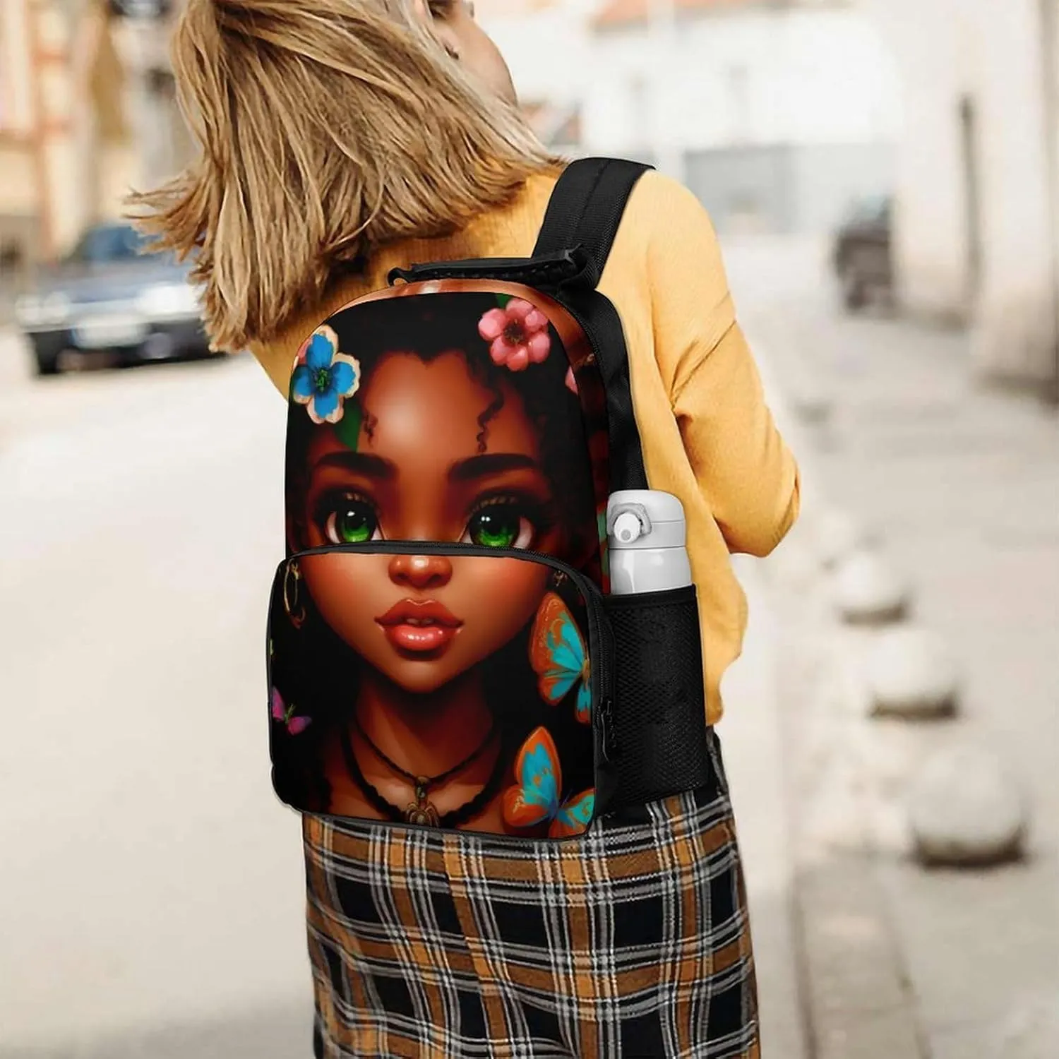 Adults Lightweight African American Women Black Woman Butterfly Flower Art Rucksacks Large Capacity Bookbag With Adjustable Shoulder Straps for Trekking Outdoors Bicycle