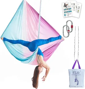 Aerial Yoga Hammock kit- Yoga Swing Multicolor 5 yards-Flying Yoga Include Daisy Chain,Carabiner and Pose Guide