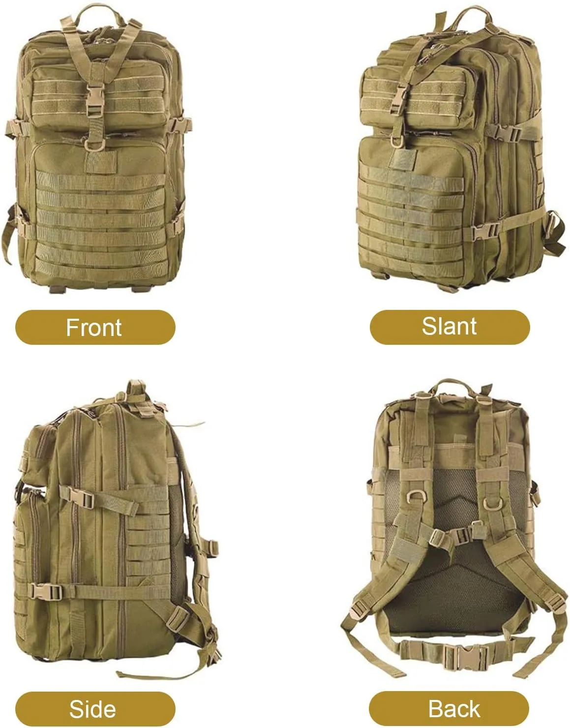 aiGear Tactical Backpack for Men, 45L Military Backpack, 3-Day Bug Out Bag for Camping Hiking Hunting with Molle System Army Daypack (45L Khaki)