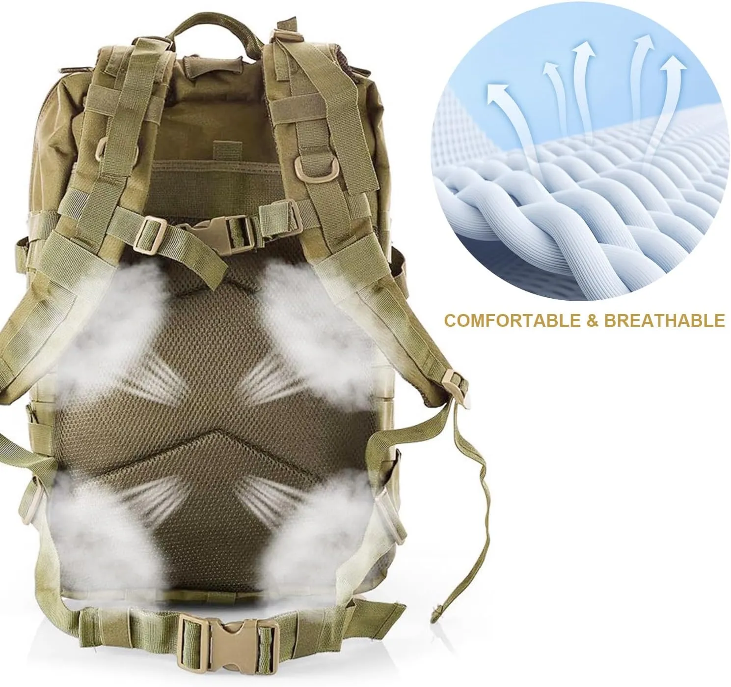 aiGear Tactical Backpack for Men, 45L Military Backpack, 3-Day Bug Out Bag for Camping Hiking Hunting with Molle System Army Daypack (45L Khaki)