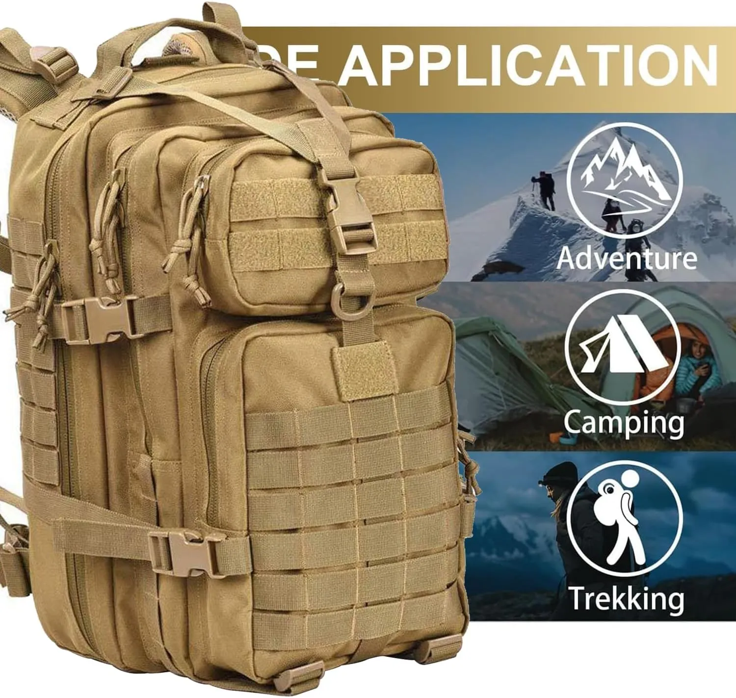 aiGear Tactical Backpack for Men, 45L Military Backpack, 3-Day Bug Out Bag for Camping Hiking Hunting with Molle System Army Daypack (45L Khaki)
