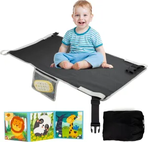 Airplane Bed for Toddler, Airplane Travel Bed Seat Extender with Magnetic Folding Puzzle, Airplane Leg Rest for Kids to Lie Down, Baby Travel Essentials for Flying Sleeping,Sky Black