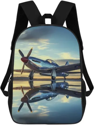 Airplane Vintage Aviation Fighter 17 Inch Shoulder Backpack Fashion Laptop Bag Travel Daypack for Camping Hiking