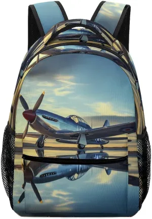 Airplane Vintage Aviation Fighter Laptop Backpack Durable Travel Daypack Casual Shoulder Bag for Sport Hiking