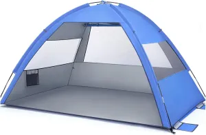 Alasum Large Portable Folding Beach Tent Sun Shade Shelter for Family Camping Hiking and Vacation UV Protection Ventilated Design Includes Bags and Tent Pegs