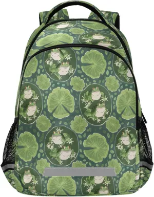 ALAZA Kids Backpack for Boys Girls,Frog Green Leaves School Backpack Preschool Elementary Kindergarten School Bag Bookbag Travel Laptop Bag Casual Daypack