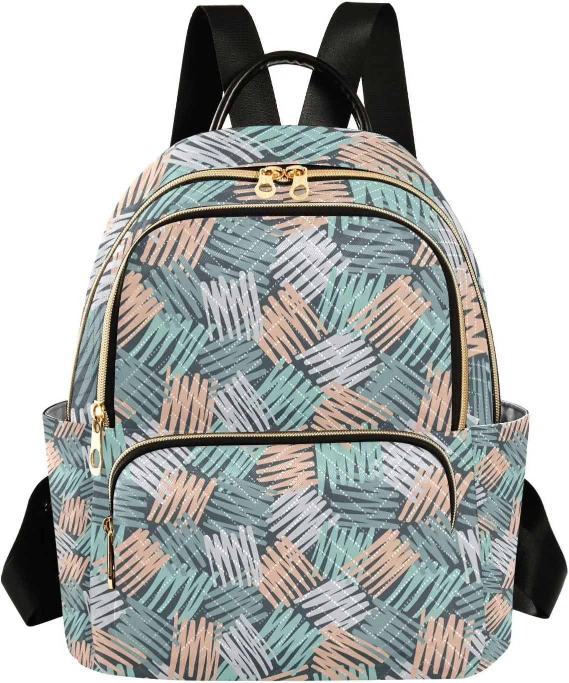 ALAZA Small Backpack Purse Pink Blue Green Light Pastel Colors Hatch Quilted Backpack for Women Girls Teen Fashion Daypack Ladies Bookbag Work Travel Daily Rucksack