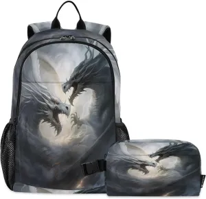 ALAZA Two Dragons Battle in Storm Backpack for Boys School Bag Kids Backpack with Lunch Bag Set Daypack Travel Laptop Backpack