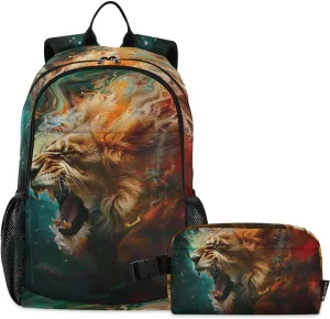 ALAZA Vintage Roar Lion Backpack Bookbag Notebook Laptop Bag Casual Travel Daypack with Lunch Bag for Women Men