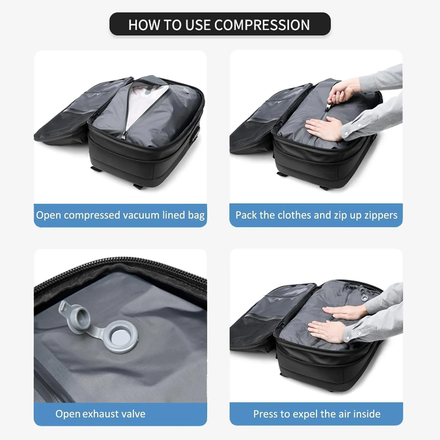 Alepeak Vacuum Backpack,Vacpack Backpack 2.0,60l Expandable Backpack with Vacuum Seal (BlackA   Electric Vacuum)
