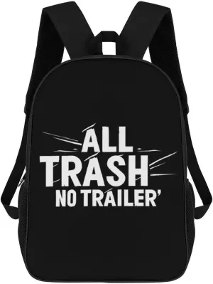 All Trash No Trailer Classic 17 Inch Backpack for Men Women Casual Basic Bag with Side Pockets for Travel Business