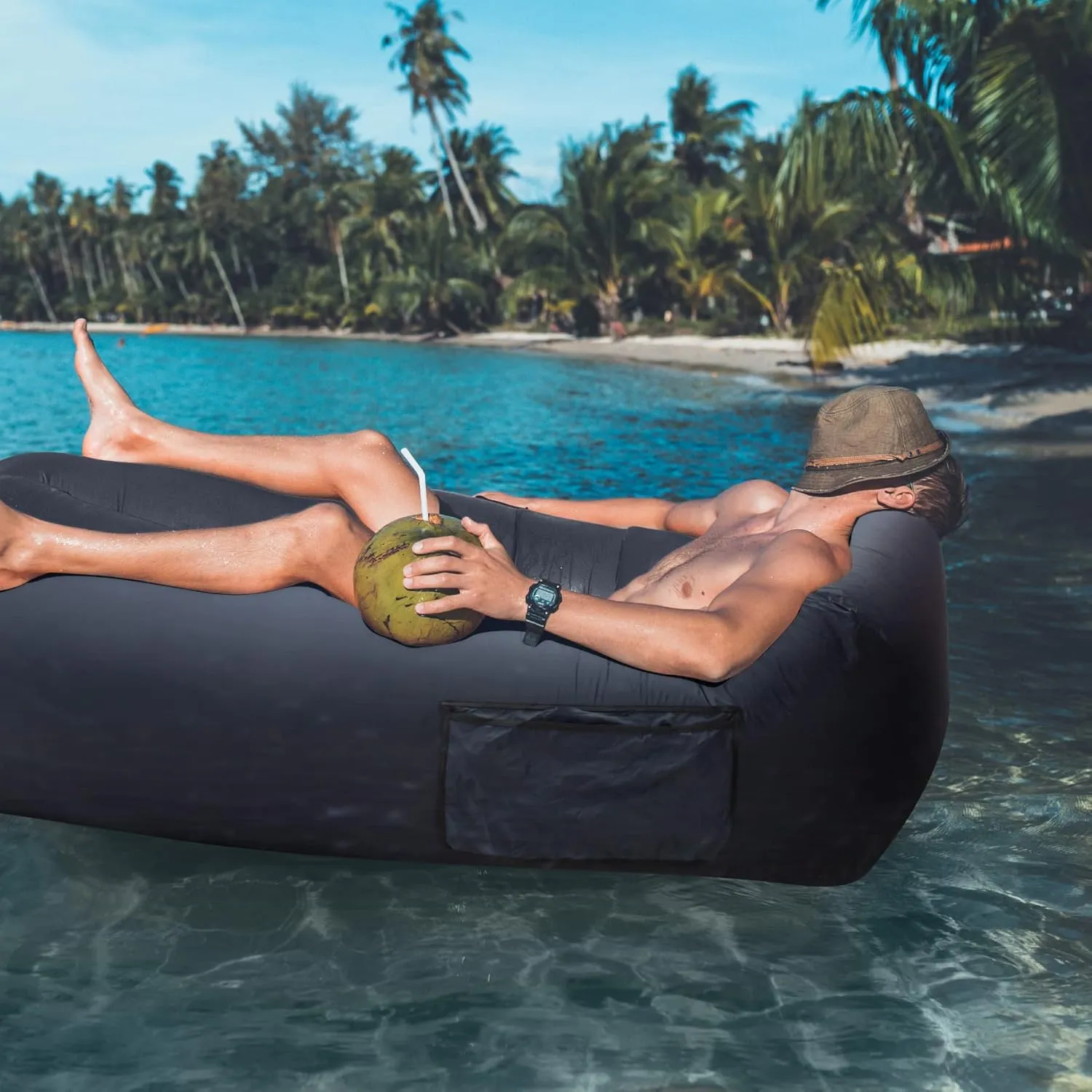 AlphaBeing Inflatable Lounger Air Sofa, Portable Inflatable Couch Mesh Hollow Air Hammock Anti Leakage Air Chair for Outdoor Camping Beach Traveling