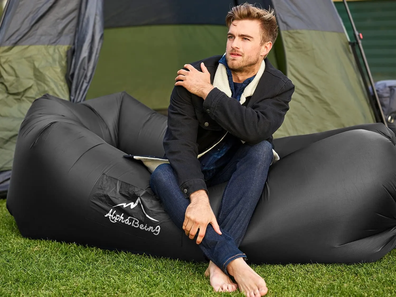 AlphaBeing Inflatable Lounger Air Sofa, Portable Inflatable Couch Mesh Hollow Air Hammock Anti Leakage Air Chair for Outdoor Camping Beach Traveling