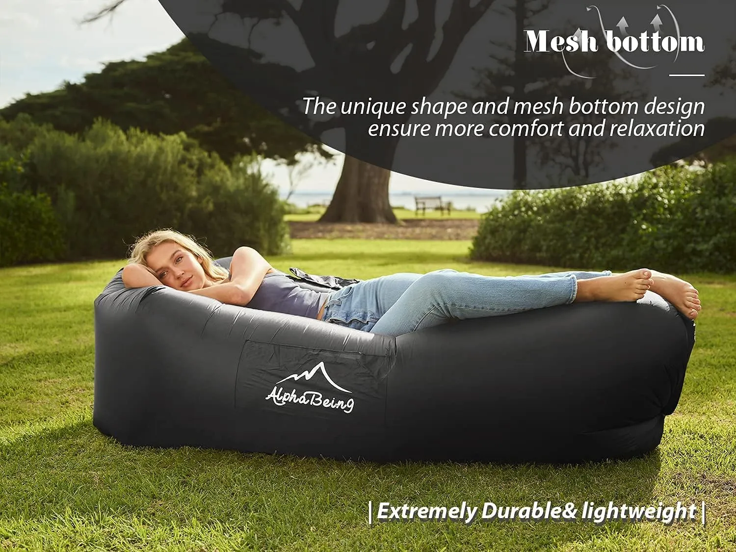 AlphaBeing Inflatable Lounger Air Sofa, Portable Inflatable Couch Mesh Hollow Air Hammock Anti Leakage Air Chair for Outdoor Camping Beach Traveling