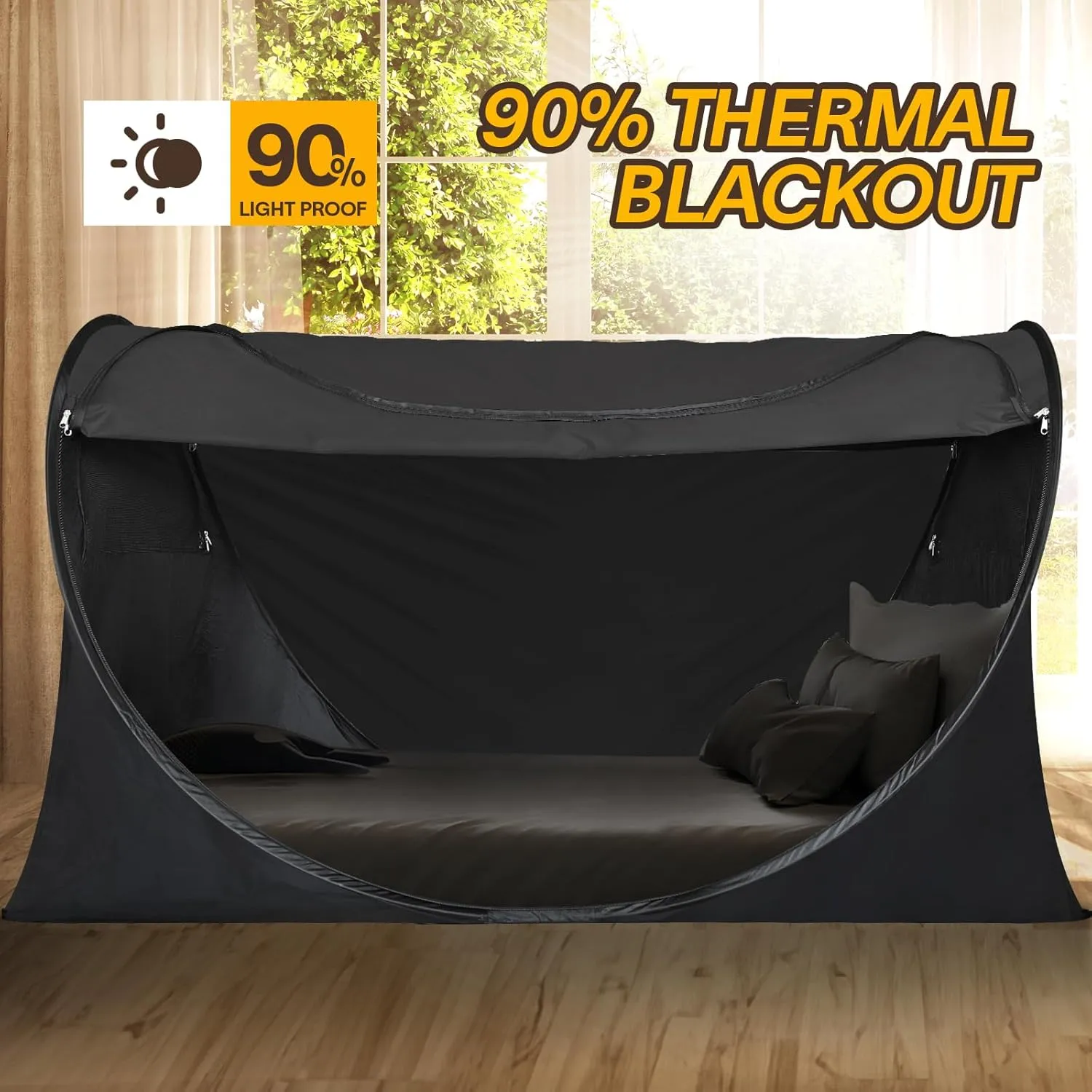 Alvantor Privacy Pop Up Bed Tent for Twin Bed, Easy Setup Blackout and Breathable Mesh Bed Canopy Lightweight Portable Sleep Pod with Carry Bag Dream Tent for Indoor Outdoor Use- Twin/Black