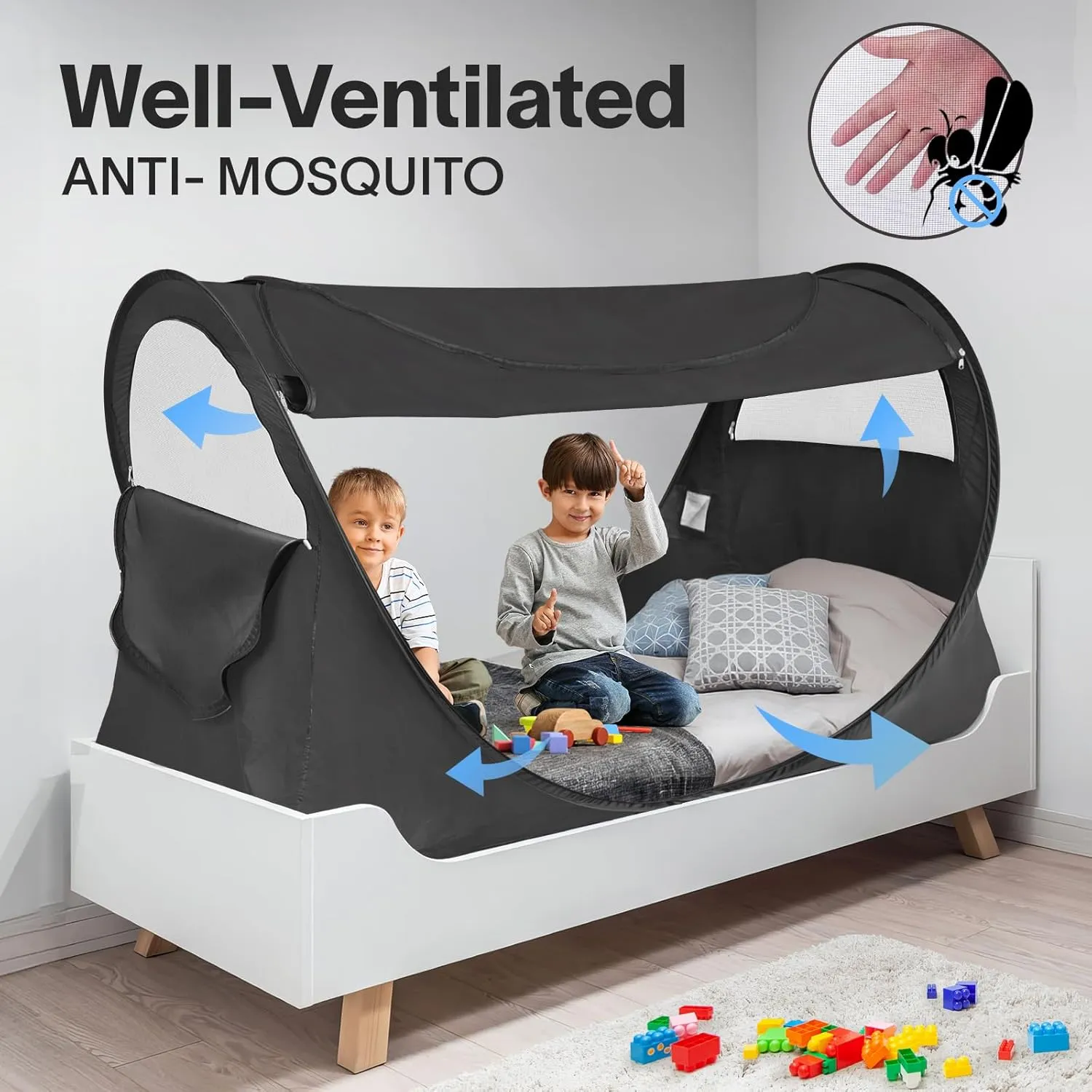 Alvantor Privacy Pop Up Bed Tent for Twin Bed, Easy Setup Blackout and Breathable Mesh Bed Canopy Lightweight Portable Sleep Pod with Carry Bag Dream Tent for Indoor Outdoor Use- Twin/Black
