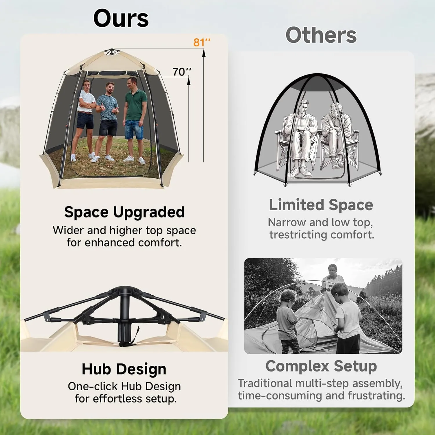 Alvantor Upgraded Screen House Gazebo, 2-4-6 Person Pop Up Screen Tent, Instant Screen Room with Carry Bag, Outdoor Mosquito Tent Camping, Sun Shade Shelter for Patio, Garden, Backyard, Deck