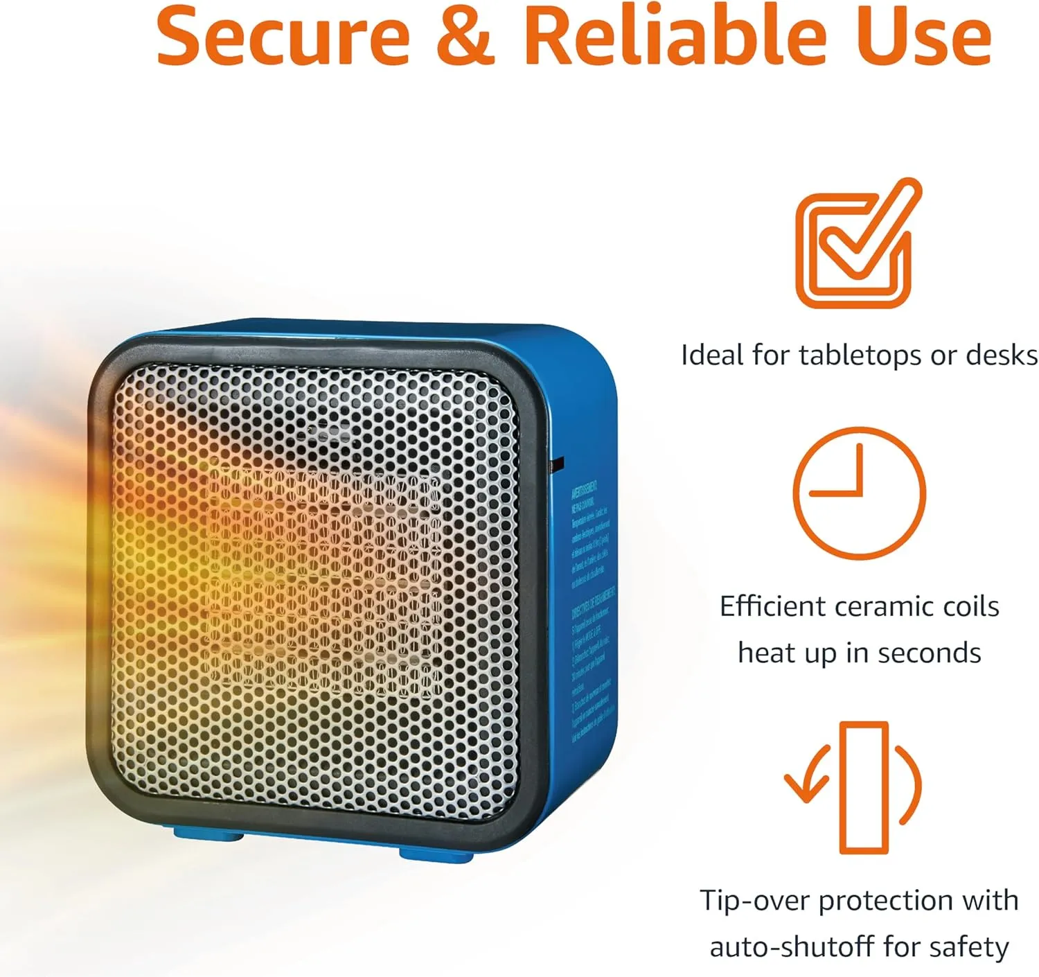 Amazon Basics Ceramic Space Heater, Mini Heater for Office Desk, Portable Tent Heater for Camping (Indoor Use), 500 W, With Tip-Over Protection, Lightweight (1.4 LBS), Blue, 5.9 x 3.2 x 6 inches