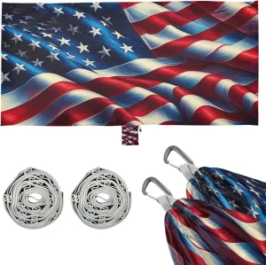 American Flag Hammock 330 lb Capacity Travel Camping Hammock with Tree Straps, Portable Lightweight for Outdoor Beach Backpacking Backyard Patio