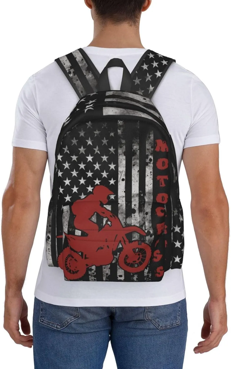 American Flag Motocross Backpack Laptop Backpacks Multipurpose Daypack For Men Women Travel Hiking