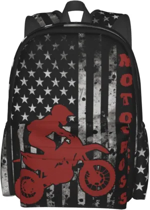 American Flag Motocross Backpack Laptop Backpacks Multipurpose Daypack For Men Women Travel Hiking