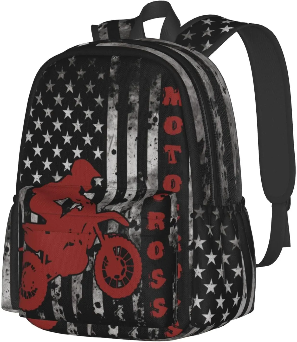 American Flag Motocross Backpack Laptop Backpacks Multipurpose Daypack For Men Women Travel Hiking