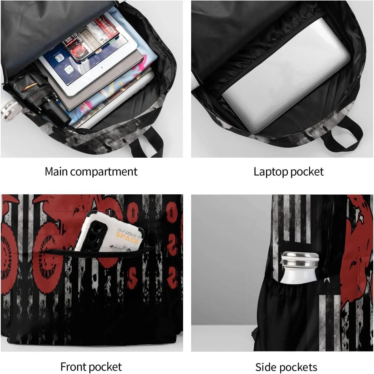 American Flag Motocross Backpack Laptop Backpacks Multipurpose Daypack For Men Women Travel Hiking