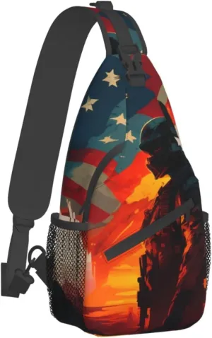 American Flag Veterans Day Outdoor Cross-body Shoulder Bag, Unisex Backpack For Women Men Young Hiking Travel