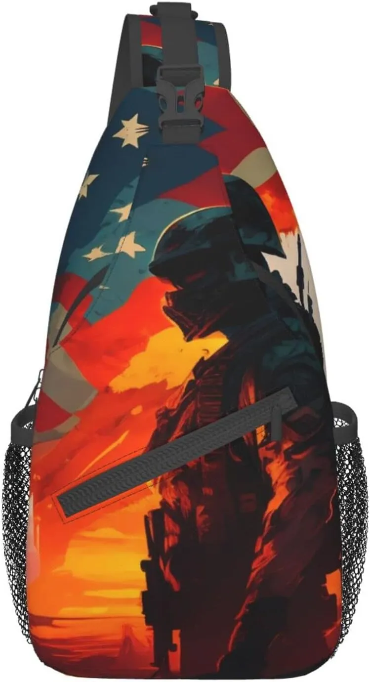 American Flag Veterans Day Outdoor Cross-body Shoulder Bag, Unisex Backpack For Women Men Young Hiking Travel
