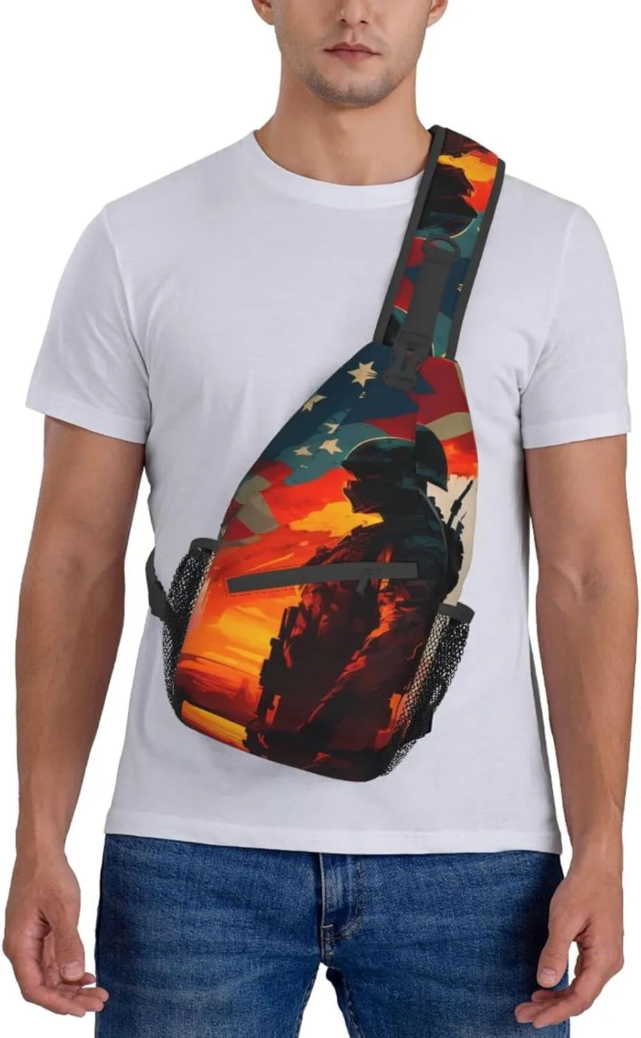 American Flag Veterans Day Outdoor Cross-body Shoulder Bag, Unisex Backpack For Women Men Young Hiking Travel