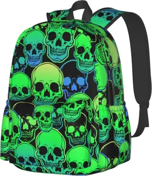 AMRANDOM Backpack Daypack Travel Bag for Women Men (Cool Green Gothic Skulls)