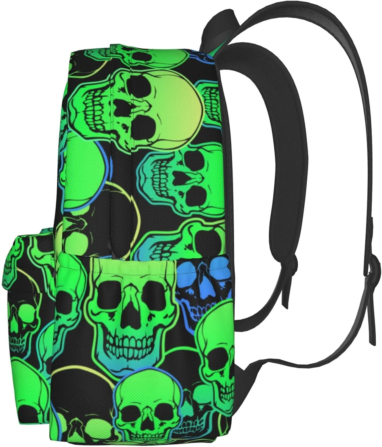 AMRANDOM Backpack Daypack Travel Bag for Women Men (Cool Green Gothic Skulls)