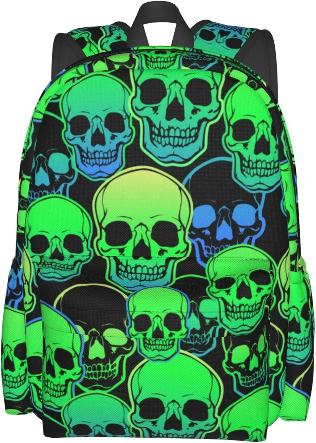 AMRANDOM Backpack Daypack Travel Bag for Women Men (Cool Green Gothic Skulls)