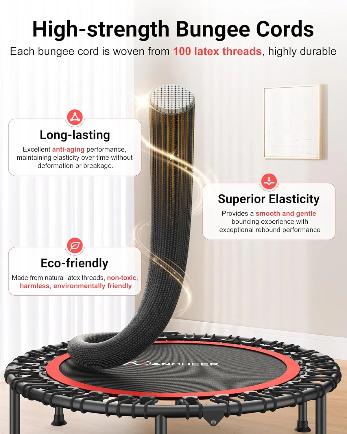 ANCHEER 40"/48" Foldable Rebounder Trampoline for Adults/Kids with Resistance Bands and Bungees, Indoor & Outdoor Mini Trampoline with Bar and Safety Padding - Max Load 450lbs/550lbs