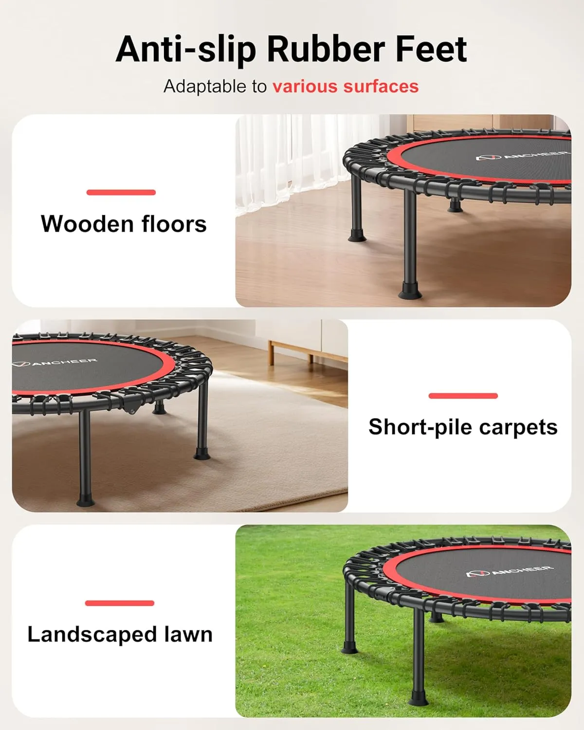 ANCHEER 40"/48" Foldable Rebounder Trampoline for Adults/Kids with Resistance Bands and Bungees, Indoor & Outdoor Mini Trampoline with Bar and Safety Padding - Max Load 450lbs/550lbs