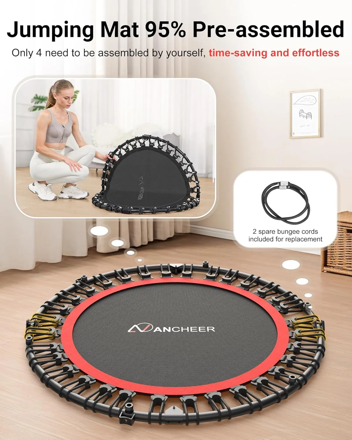 ANCHEER 40"/48" Foldable Rebounder Trampoline for Adults/Kids with Resistance Bands and Bungees, Indoor & Outdoor Mini Trampoline with Bar and Safety Padding - Max Load 450lbs/550lbs