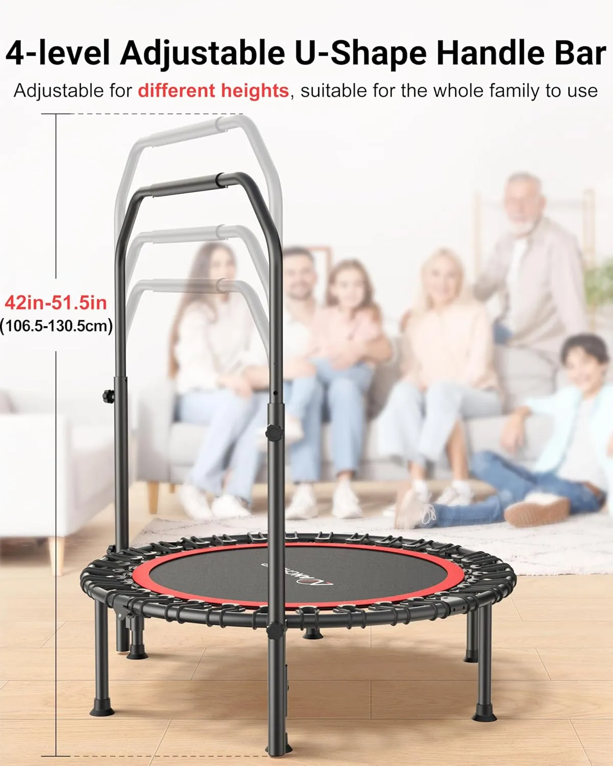 ANCHEER 40"/48" Foldable Rebounder Trampoline for Adults/Kids with Resistance Bands and Bungees, Indoor & Outdoor Mini Trampoline with Bar and Safety Padding - Max Load 450lbs/550lbs