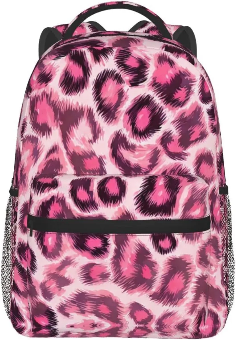 Animal Skin Fur Camouflage Pink Leopard Print Daypack Lightweight Multipurpose Anti-Theft Shoulder Bag Large Capacity Laptop Book Bag Rucksack With Adjustable Shoulder Straps