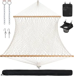 ANOW Rope Hammock Double Hammock with Hardwood Spreader Bar and Carrying Bag, 450 LBS Weight Capacity for Two Person, Natural