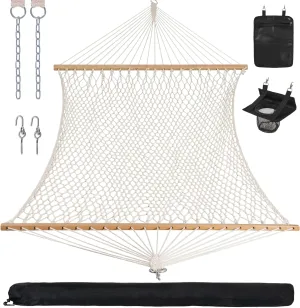 ANOW Rope Hammock Double Hammock with Hardwood Spreader Bar and Carrying Bag, 450 LBS Weight Capacity for Two Person, Natural