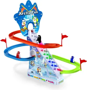 Arctic Fun Penguin Slide Toy Set: Stair Climbing Penguin Playset with Sliding Tracks, Music On/Off Switch for Quiet Play Option | Penguin Race Game for Kids Toddlers Boys and Girls