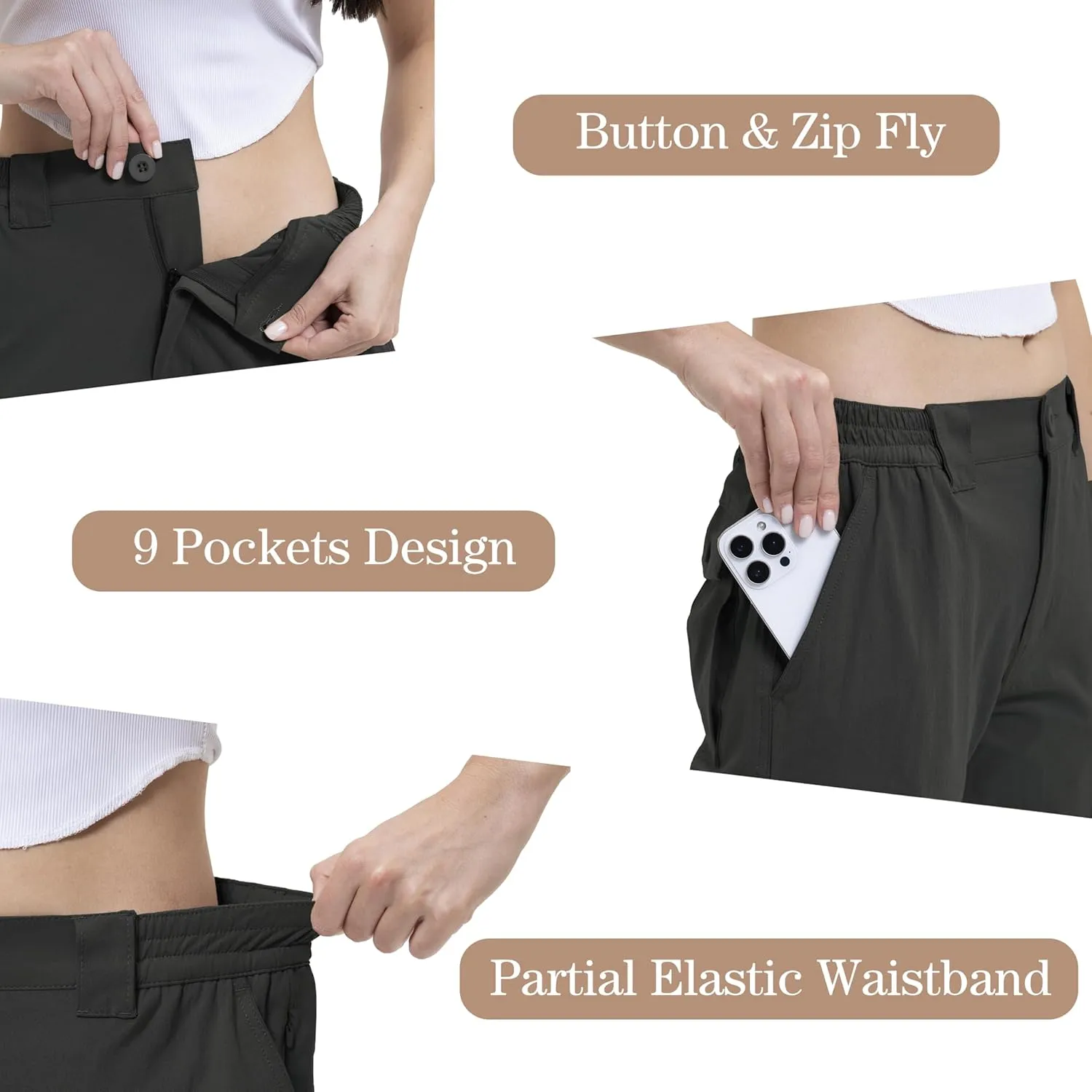 Arunlluta Women's Hiking Pants Stretch Cargo Tactical Pants Women Quick Dry Lightweight Casual Work Pants with 9 Pockets