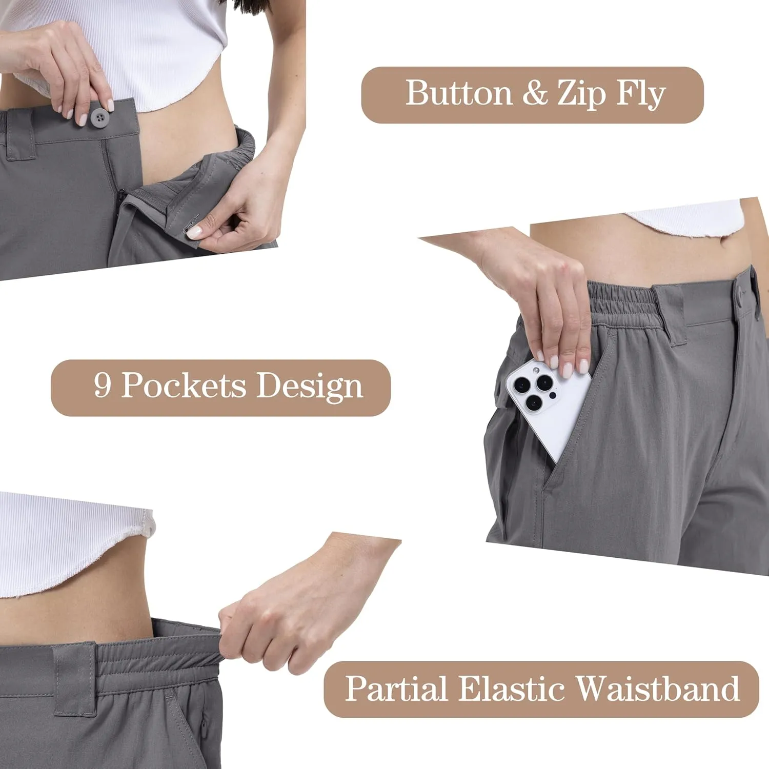 Arunlluta Women's Hiking Pants Stretch Cargo Tactical Pants Women Quick Dry Lightweight Casual Work Pants with 9 Pockets