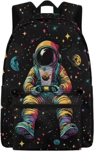 Astronaut Star Stylish Commuter Backpack for Mens Trendy Zippered Daypack Purse with Adjustable Straps Polyester Back Pack Ideal for Travel Camping