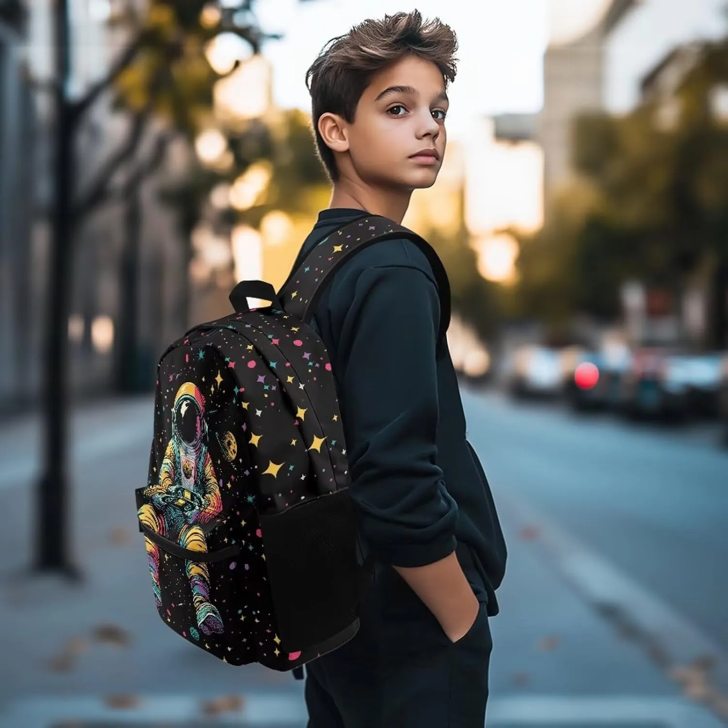 Astronaut Star Stylish Commuter Backpack for Mens Trendy Zippered Daypack Purse with Adjustable Straps Polyester Back Pack Ideal for Travel Camping