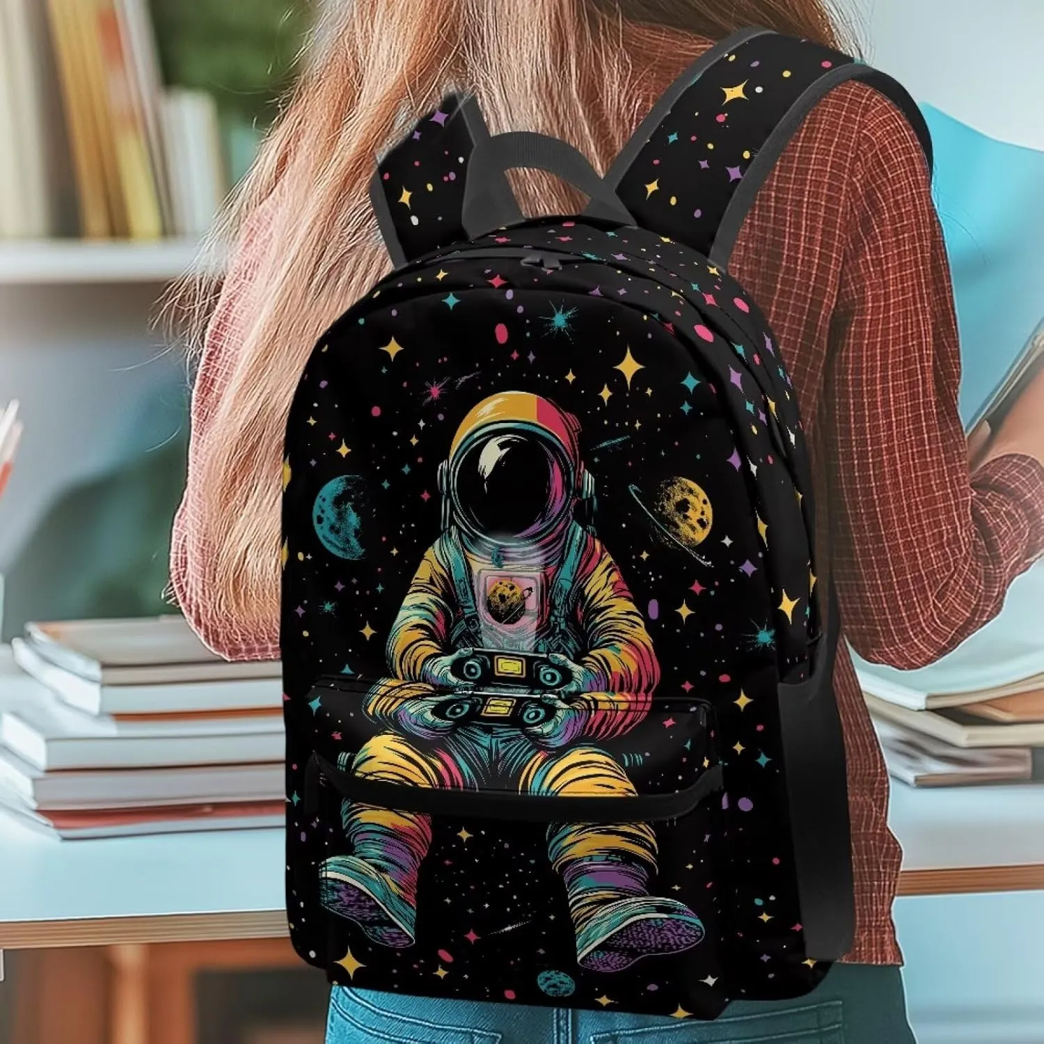 Astronaut Star Stylish Commuter Backpack for Mens Trendy Zippered Daypack Purse with Adjustable Straps Polyester Back Pack Ideal for Travel Camping