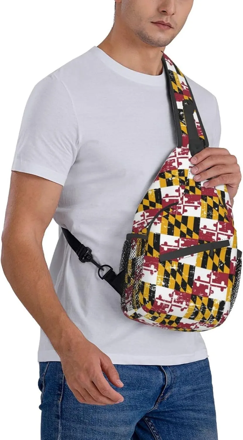 ASYG Cute Maryland Flag Sling Backpack, Multipurpose Maryland Crossbody Shoulder Bag Travel Hiking Daypack for Men Women