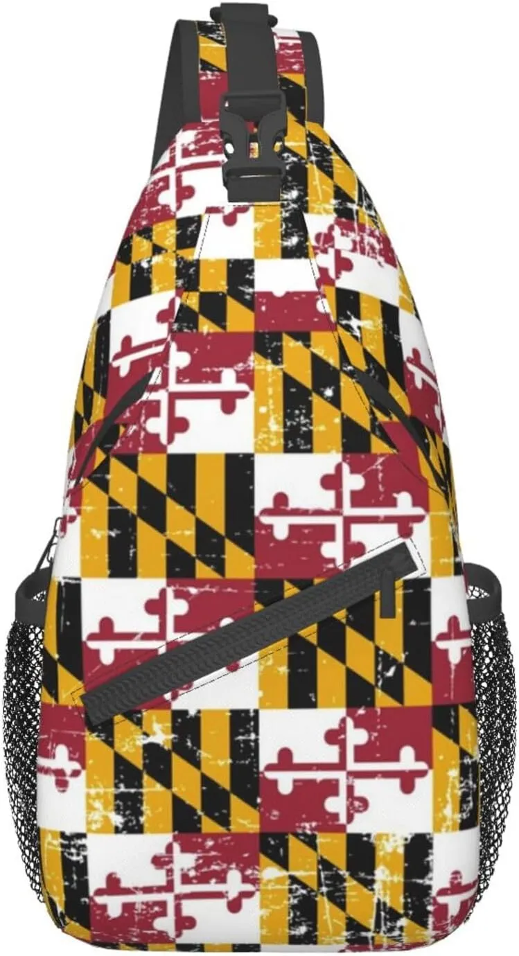 ASYG Cute Maryland Flag Sling Backpack, Multipurpose Maryland Crossbody Shoulder Bag Travel Hiking Daypack for Men Women