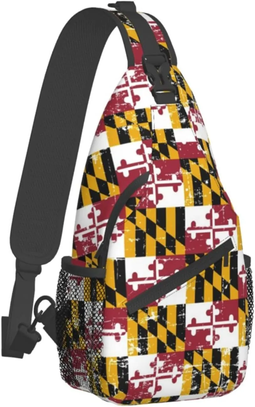 ASYG Cute Maryland Flag Sling Backpack, Multipurpose Maryland Crossbody Shoulder Bag Travel Hiking Daypack for Men Women