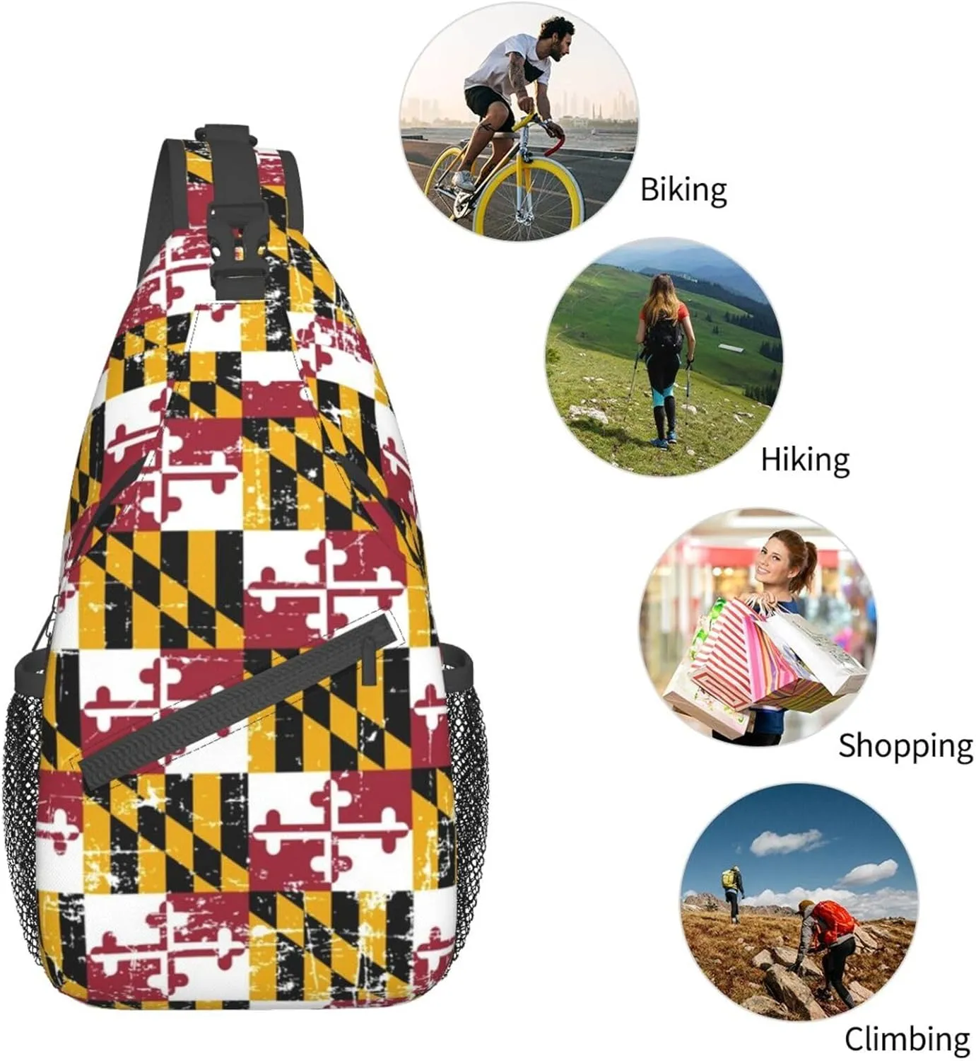 ASYG Cute Maryland Flag Sling Backpack, Multipurpose Maryland Crossbody Shoulder Bag Travel Hiking Daypack for Men Women
